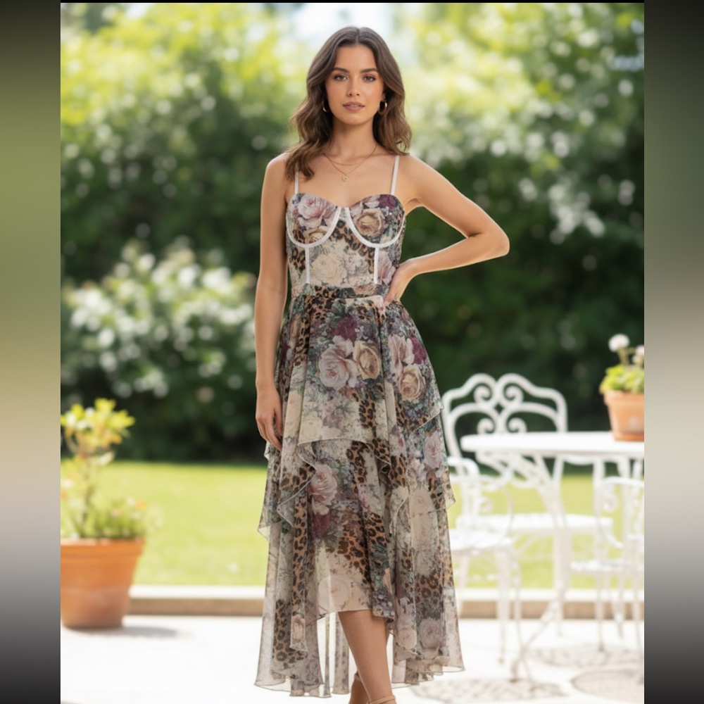 Fashion Nova Floral and Leopard Print Dress size XL NWOT
